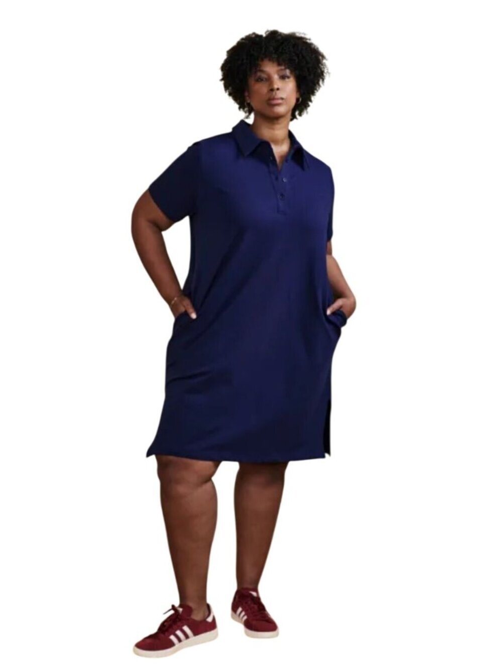Universal Standard Varsity French Terry Polo Dress Cenote Navy Size S/14/16